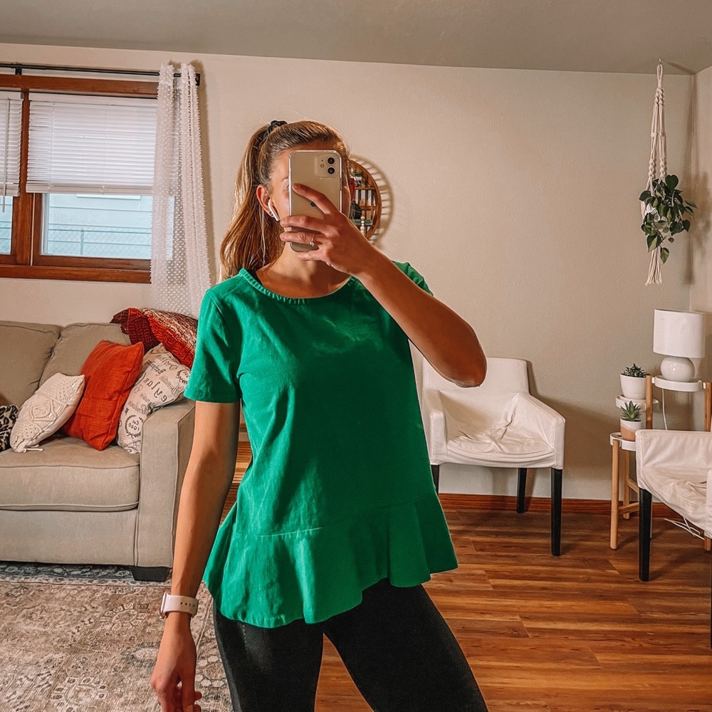 COPY - J. Crew green ruffle shirt